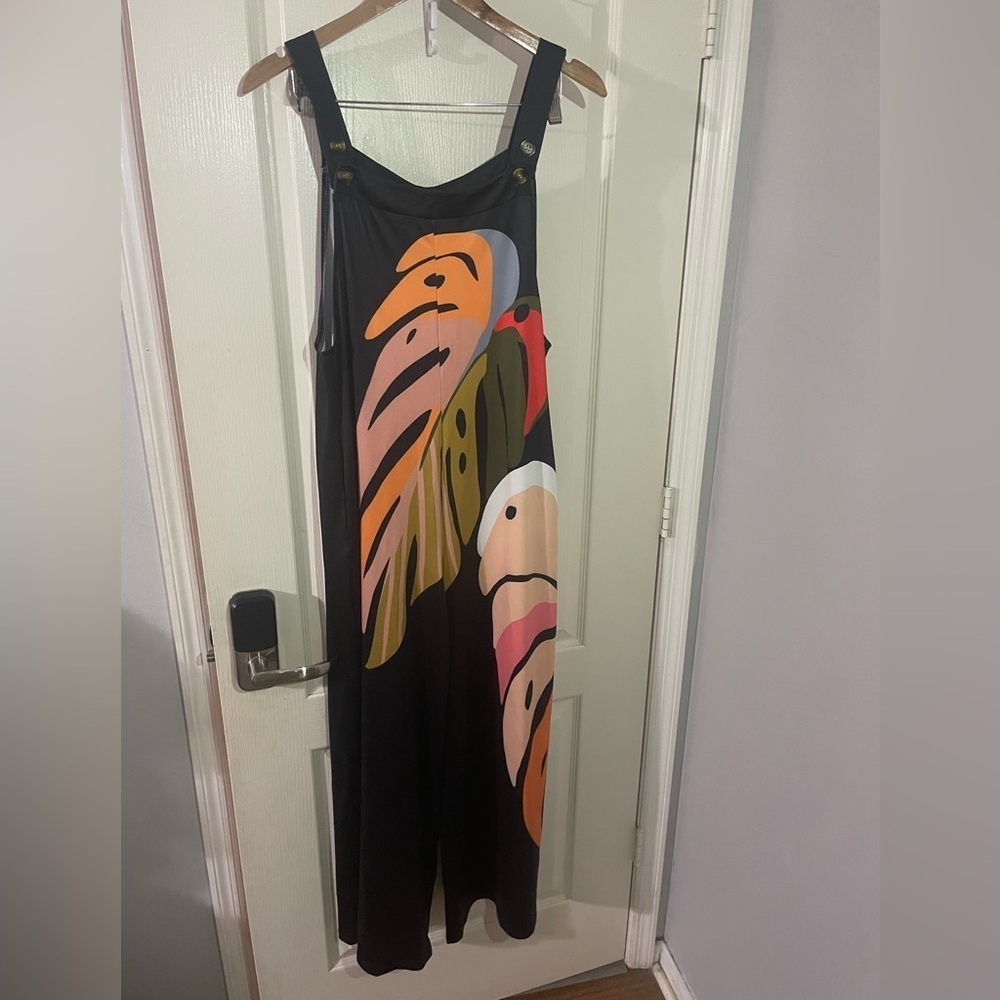 Black Jumpsuit with Tropical Print